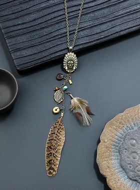 极速波西米亚嬉皮风印第安饰品项链羽E毛流苏长版毛衣炼invia复古