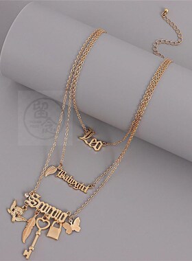 极速-Jewelry tend Multilayer PadClock Key Feather Butterfly