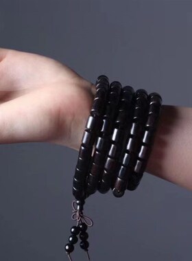 新品黑檀108颗佛珠桶s珠沉水级木质手串紫光檀木文玩念珠男女款手