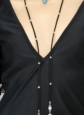 极速厂家直c销 欧美时尚复古简约风格绒布皮绳天然绿松石吊坠钱币