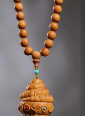 新品澳洲檀香木手串手链108颗搭配佛螺I吊坠男女多圈佛珠念珠古风