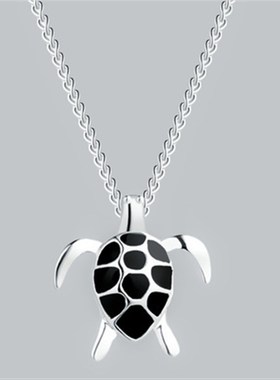 极速简约森系可爱小m海龟纯银项链女韩版小清新甜美黑色乌龟壳锁