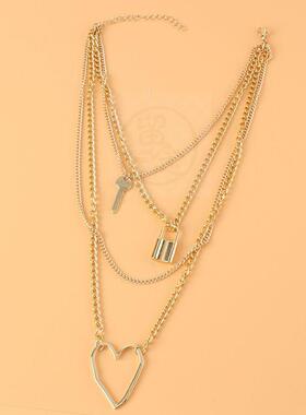 极速Geometrgic Peach Heart Pendant Necklace simple personali