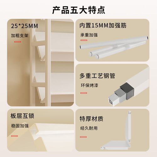 新品三梦书架落地置物架架子简易钢木货架全碳钢收纳家Z用多层铁 - 图1