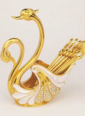 速发欧果轻奢复古创意天鹅水式叉金属甜品勺家用礼日礼物装饰节品