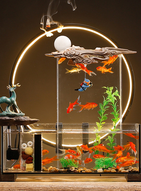 速发自循环流水生财泉喷摆件创意办公室客厅桌面玻璃鱼缸开业招礼
