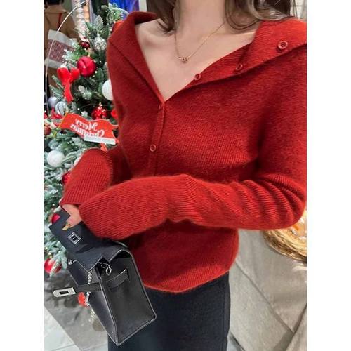 圣诞节毛衣女秋冬费尔岛复古氛围感穿搭上衣针织开衫圆领毛衣ak - 图1