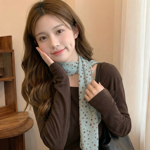 法式复古蓝色波点丝巾2026新款韩版女薄款高级感时尚百搭披肩围脖 - 图2