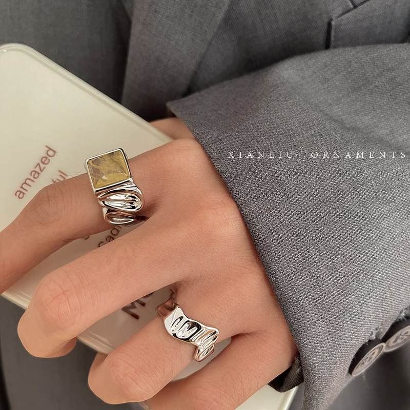 New versatile irregular metal ring for women designed niche D fashion personalized ring simple opening adjustable