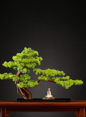 极速新中式盆景酒店样板房大玄关型装饰I品仿真软装禅意绿植迎客