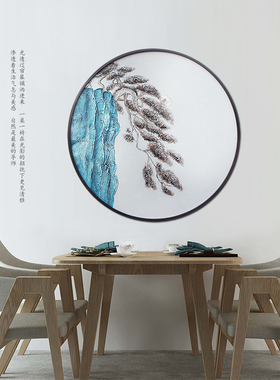 热销现代新中式圆框定制手绘玄关B装饰画油画布立体迎客松金箔立