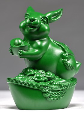 极速绿色木兔摆件k生肖木头兔工艺品家居实木质雕刻桌面装饰品客