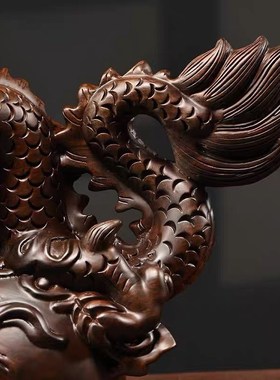 极速黑檀木雕福禄神龙摆件实木绿色龙家用客厅Q桌面装饰礼品十二