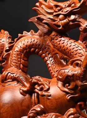极速木龙摆件g花梨木雕刻金龙工艺品大号神龙实木青龙绿色家用客