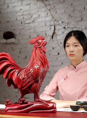 极速红花梨木雕大公m鸡摆件木质动物十二生肖鸡家居电视柜装饰品