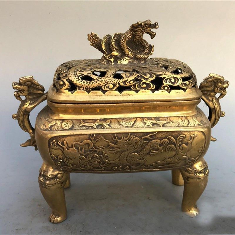 极速渼黄铜熏香炉仿古带盖黄铜盘龙香炉盘香香道佛具工Z艺摆件古,淘宝优惠券,粉丝福利购,淘宝优惠卷
