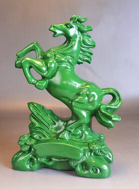 极速绿色木雕马到成功摆件实木质十二生肖马家居T装饰摆设开业工