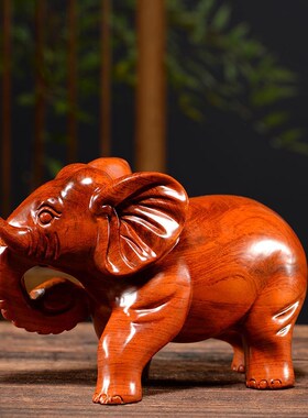 极速木雕摆d件大象一对大号实木质雕刻家居客厅办公装饰红木头工