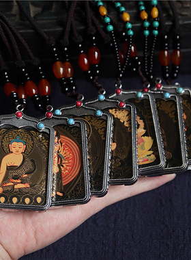 极速文玩小尺寸唐卡佛牌项链吊A坠挂件大黑天释迦摩尼观音男女随