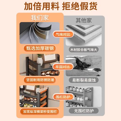 家用钢制鞋架门口落地多层置物架铁艺简易收纳架玄关入户门后鞋柜 - 图2