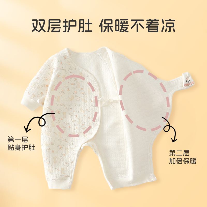 婧麒新生婴儿衣服秋冬季初生宝宝和尚服连体衣夹棉加厚蝴蝶衣哈衣 - 图3