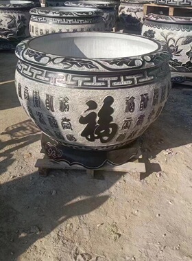 现货庭院别墅石雕门海青石聚宝盆石雕鱼缸水缸晚霞红养鱼荷花缸