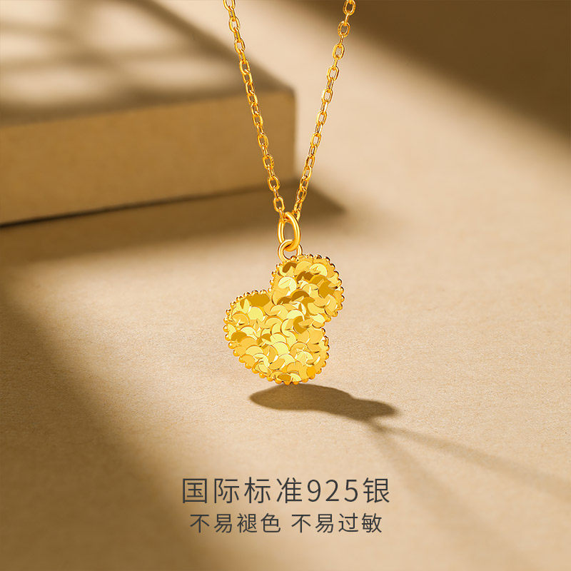 六桂福金葫芦项链纯银锁骨链S925银吊坠金包银七夕礼物送女友