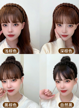 新品发箍假发刘海一体真发辫子头箍E女款秋冬高颅顶鱼骨辫压发发