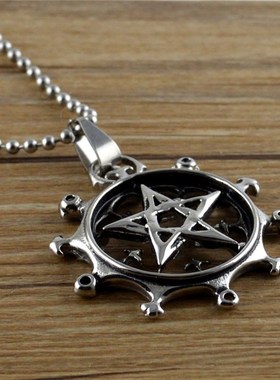 极速新款项链不锈j钢船舵吊坠哥特式个性钛钢五芒星吊坠生日礼物S
