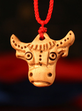 极速十二生肖吊坠j桃木12属相牛项链男女士木质随身饰品守护平安