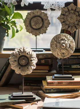 极速花型树脂摆件古典花纹木雕古董复古装饰W桌面玄关礼物