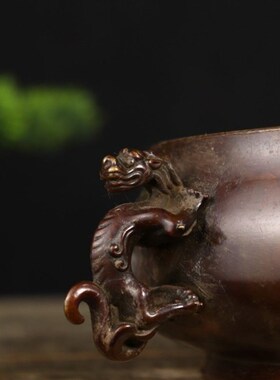极速纯铜a螭龙耳莲花香炉 古玩收藏 铜质优良 送礼赏玩佳品 手感