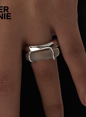 极速HERRNIE时尚简约迷路员系列透明银玛瑙I双圈戒指新CHENSHOP设