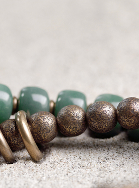 极速手工肌理古铜绿m阴皮菩提根双层手链男中性手作饰品复古个性