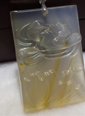 极速天然Ad级冰种玻璃种俏色鸳鸯戏水挂件吊坠K金镶嵌 转运招财男