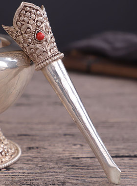 极速藏式尼d泊尔手工白铜贲巴壶雕花款八吉祥文巴壶家用净水瓶摆