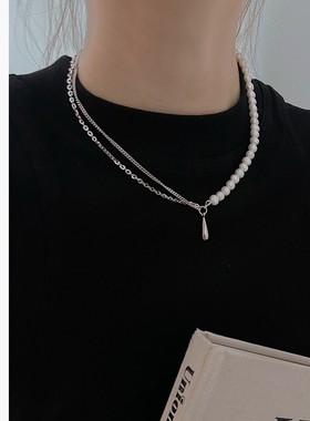 极速饰悟银饰天然珍珠拼接项链轻奢小众设计感M嘻哈风项链2021年