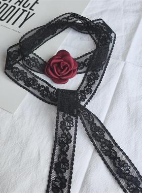 性感黑蕾丝酒红复古玫瑰
