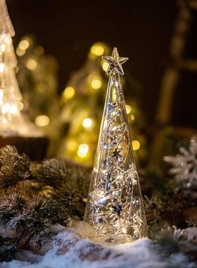 极速掬涵玻璃耶h诞树桌面摆件装饰灯闪亮发光小夜灯商场橱窗场景