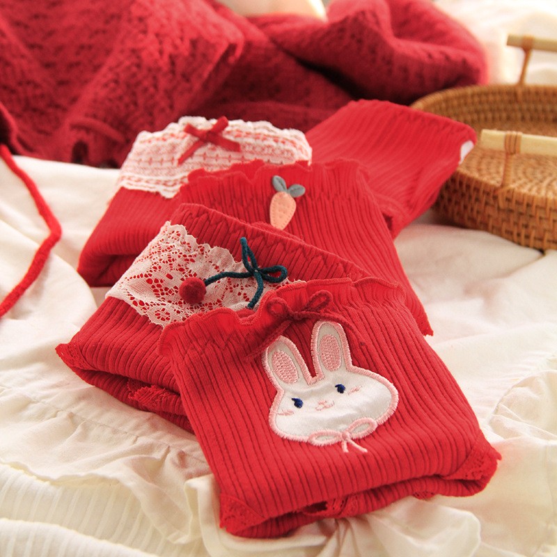 3条本命年可爱兔兔红色内裤