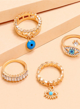 极速4Pcs/Set Gold Color Evil Eye Rings FKor Women Vintage Bo