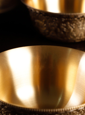 极速西藏密宗家用用品纯铜古色雕花八吉祥七供水碗W八供圣水杯套