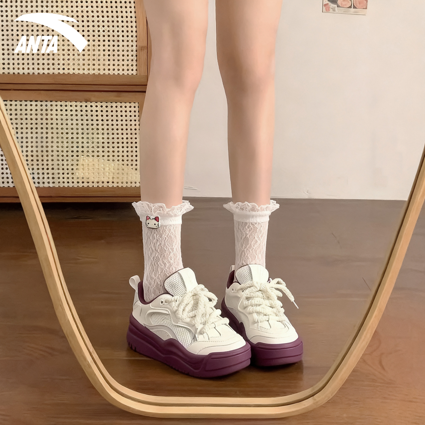 安踏女鞋板鞋2025新款波浪鞋超轻厚底增高运动百搭初中学生休闲鞋 - 图2