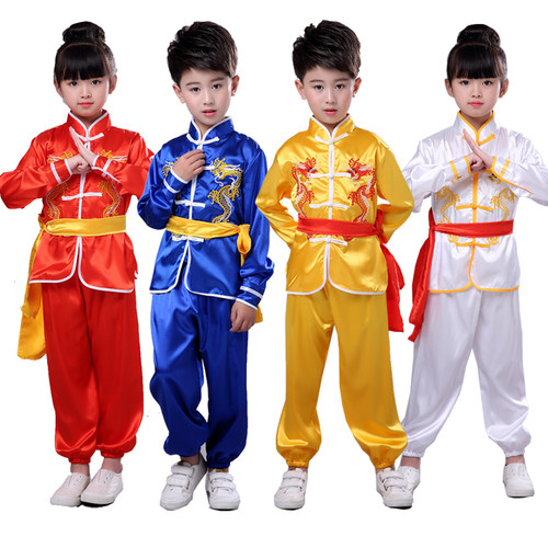 儿童武术服装表演幼儿园男童女舞龙功夫练武服打太极少儿练功演出 - 图3