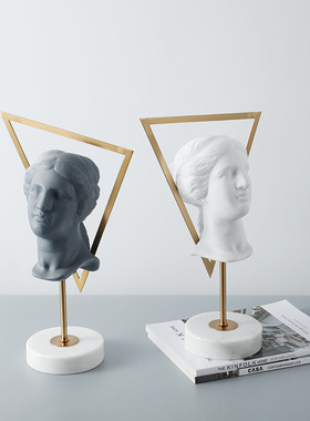 极速北欧现代家居轻奢样板房间客厅艺术品金属架人物X头像树脂摆