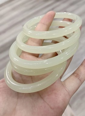 新品高冷青白色美人条手镯 女款叮当青白手镯O子 很美温润的奶绿