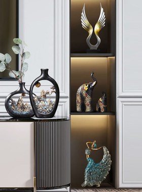 速发新中式创意江山花瓶摆件客厅酒柜电视柜品室家居装茶品工艺饰