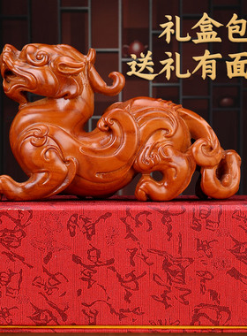 速发桃木雕貔貅摆开办丘实木客厅家居皮公室装饰件业送礼工艺
