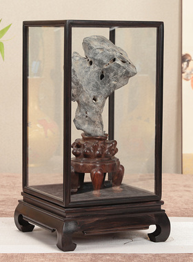 紫光檀明式弯角佛像玻璃罩工艺品古董文玩摆件透明防尘展示罩定制