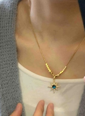 小众独特轻奢感~蓝色八芒星项链